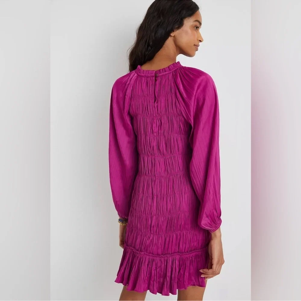 Anthropologie Maeve Tasha Smocked Mini‎ Dress Raspberry Pink Small NWT
